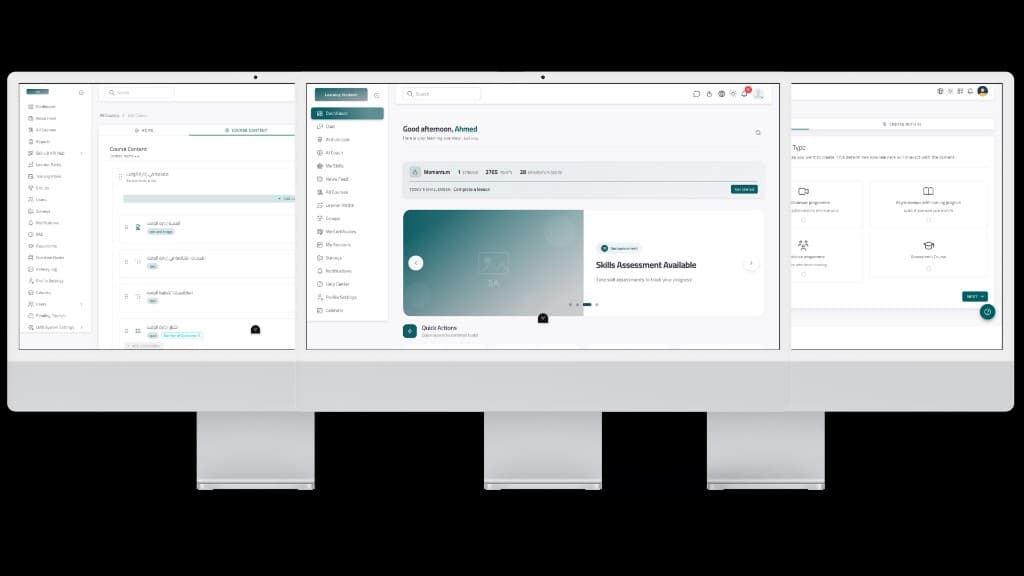 Learner dashboard with Momentum, course authoring, and programme-type selection